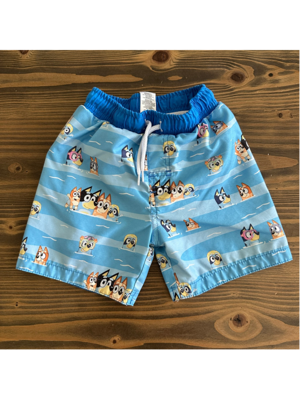 Bluey Swim Trunks Boys 3T Blue White Drawstring Lined Swim Shorts